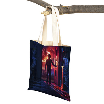 Stranger Things Lady Tote rokassomiņa Karikatūra Anime Druka Atkārtoti lietojama salokāma gadījuma bērniem Dāvanu kanvas Colth iepirkšanās plecu soma