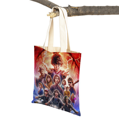 Stranger Things Lady Tote rokassomiņa Karikatūra Anime Druka Atkārtoti lietojama salokāma gadījuma bērniem Dāvanu kanvas Colth iepirkšanās plecu soma