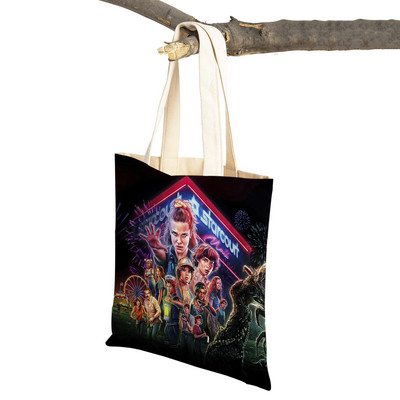 Stranger Things Lady Tote rokassomiņa Karikatūra Anime Druka Atkārtoti lietojama salokāma gadījuma bērniem Dāvanu kanvas Colth iepirkšanās plecu soma