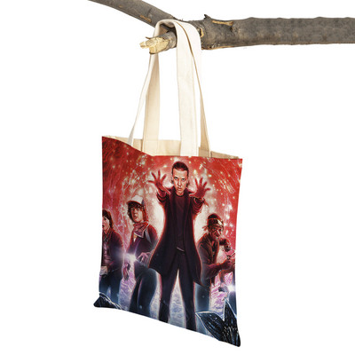 Stranger Things Lady Tote rokassomiņa Karikatūra Anime Druka Atkārtoti lietojama salokāma gadījuma bērniem Dāvanu kanvas Colth iepirkšanās plecu soma