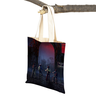 Stranger Things Lady Tote rokassomiņa Karikatūra Anime Druka Atkārtoti lietojama salokāma gadījuma bērniem Dāvanu kanvas Colth iepirkšanās plecu soma
