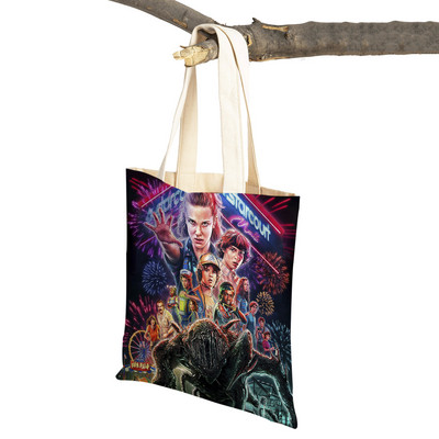 Stranger Things Lady Tote rokassomiņa Karikatūra Anime Druka Atkārtoti lietojama salokāma gadījuma bērniem Dāvanu kanvas Colth iepirkšanās plecu soma