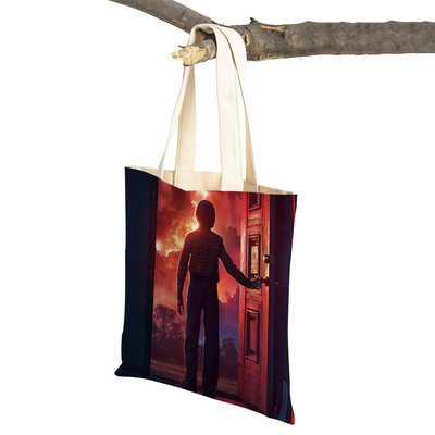 Stranger Things Lady Tote rokassomiņa Karikatūra Anime Druka Atkārtoti lietojama salokāma gadījuma bērniem Dāvanu kanvas Colth iepirkšanās plecu soma