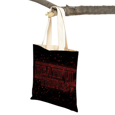 Stranger Things Lady Tote rokassomiņa Karikatūra Anime Druka Atkārtoti lietojama salokāma gadījuma bērniem Dāvanu kanvas Colth iepirkšanās plecu soma