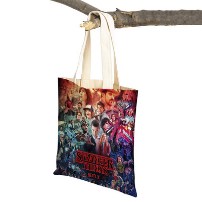Stranger Things Lady Tote rokassomiņa Karikatūra Anime Druka Atkārtoti lietojama salokāma gadījuma bērniem Dāvanu kanvas Colth iepirkšanās plecu soma