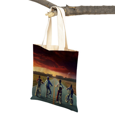 Stranger Things Lady Tote rokassomiņa Karikatūra Anime Druka Atkārtoti lietojama salokāma gadījuma bērniem Dāvanu kanvas Colth iepirkšanās plecu soma