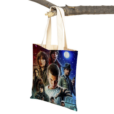 Stranger Things Lady Tote rokassomiņa Karikatūra Anime Druka Atkārtoti lietojama salokāma gadījuma bērniem Dāvanu kanvas Colth iepirkšanās plecu soma