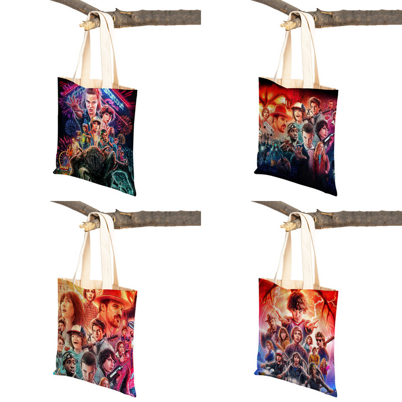 Stranger Things Lady Tote rokassomiņa Karikatūra Anime Druka Atkārtoti lietojama salokāma gadījuma bērniem Dāvanu kanvas Colth iepirkšanās plecu soma