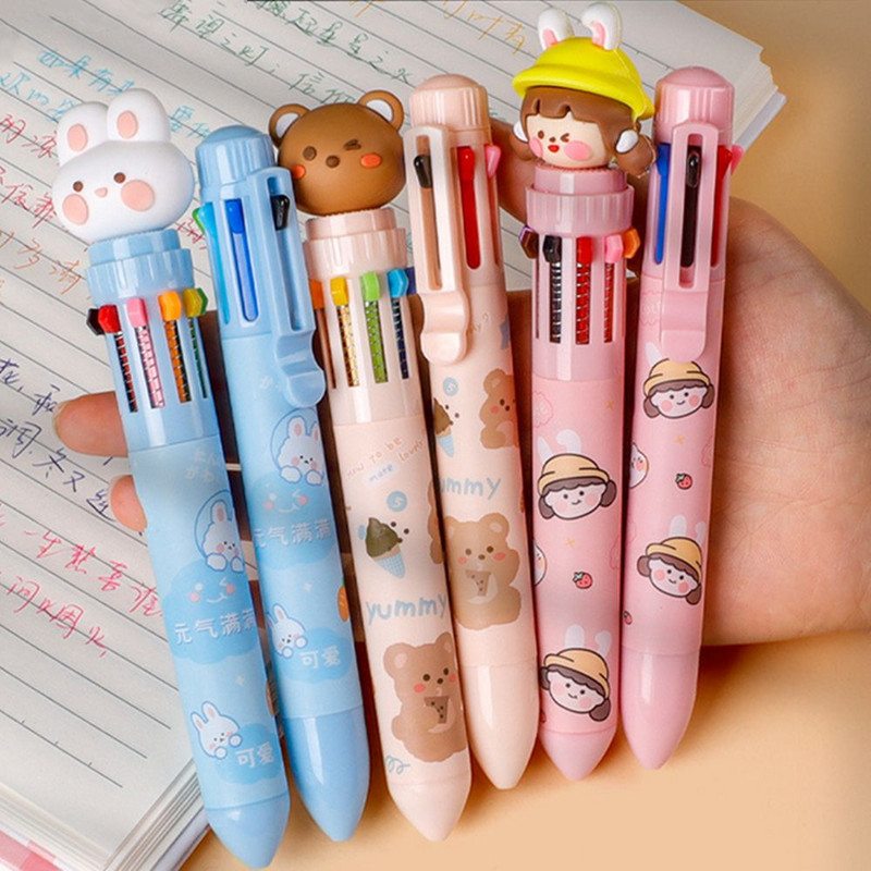 Viss vienā kancelejas piederumu komplekts Mācību biroja piederumi Lācis 10 krāsu lodīšu pildspalva Daudzkrāsu pildspalva Eļļas pildspalva Rollerball Pen