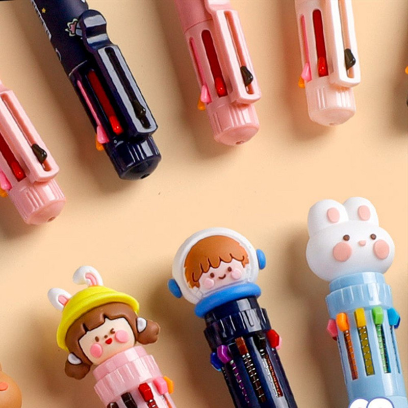 Viss vienā kancelejas piederumu komplekts Mācību biroja piederumi Lācis 10 krāsu lodīšu pildspalva Daudzkrāsu pildspalva Eļļas pildspalva Rollerball Pen