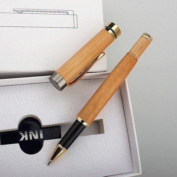 Нова дървена ролкова химикалка Бизнес офис Подаръци за писане Химикалки със среден връх Черен пълнител