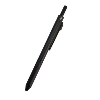 4 vienā Daudzkrāsu lodīšu pildspalvu komplekts Metāla daudzfunkcionāls pildspalvas un pildspalvas futrālis 0,7 mm melns, zils, sarkans, uzpilde 0,5 mm automātisks zīmuļa vads