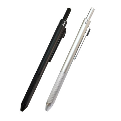 4 vienā Daudzkrāsu lodīšu pildspalvu komplekts Metāla daudzfunkcionāls pildspalvas un pildspalvas futrālis 0,7 mm melns, zils, sarkans, uzpilde 0,5 mm automātisks zīmuļa vads