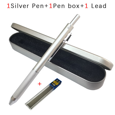 4 vienā Daudzkrāsu lodīšu pildspalvu komplekts Metāla daudzfunkcionāls pildspalvas un pildspalvas futrālis 0,7 mm melns, zils, sarkans, uzpilde 0,5 mm automātisks zīmuļa vads