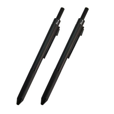 4 vienā Daudzkrāsu lodīšu pildspalvu komplekts Metāla daudzfunkcionāls pildspalvas un pildspalvas futrālis 0,7 mm melns, zils, sarkans, uzpilde 0,5 mm automātisks zīmuļa vads