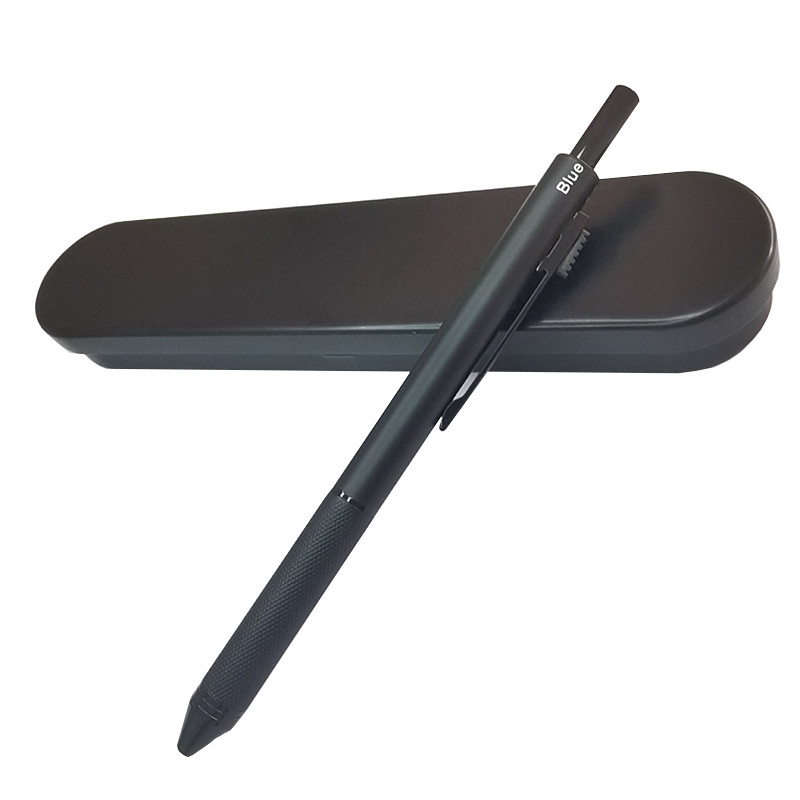 4 vienā Daudzkrāsu lodīšu pildspalvu komplekts Metāla daudzfunkcionāls pildspalvas un pildspalvas futrālis 0,7 mm melns, zils, sarkans, uzpilde 0,5 mm automātisks zīmuļa vads