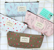 2 bucăți drăguț Kawaii cu flori florale din pânză cu fermoar ustensile de creion din țesătură minunată, cu flori, genți pentru stilouri, rechizite școlare