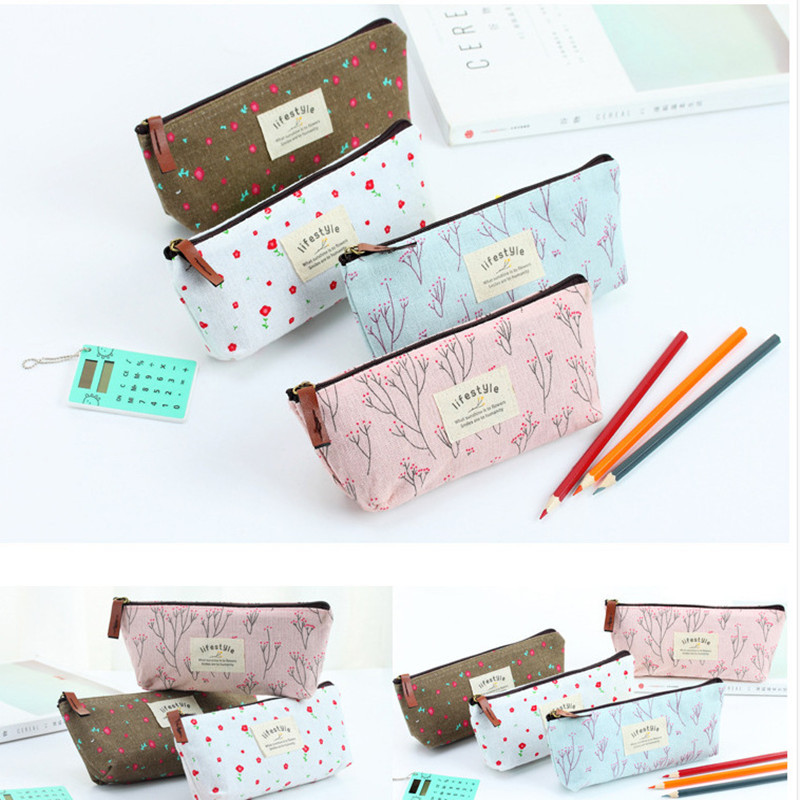2 bucăți drăguț Kawaii cu flori florale din pânză cu fermoar ustensile de creion din țesătură minunată, cu flori, genți pentru stilouri, rechizite școlare