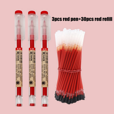 3+30 tk/partii 0,35 mm geelpliiatsi komplekt, must/sinine/punane tindiga kirjutuspliiats, täidis Eskiis Joonistus Kirjatarbed Kontori- ja koolitarbed