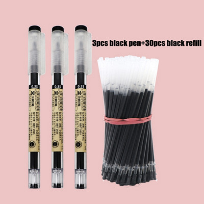 3+30 tk/partii 0,35 mm geelpliiatsi komplekt, must/sinine/punane tindiga kirjutuspliiats, täidis Eskiis Joonistus Kirjatarbed Kontori- ja koolitarbed