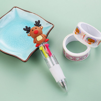 1 gab Kawaii Christmas Mini 4 krāsu lodīšu pildspalva jauka aļņa Ziemassvētku vecīša dāvana, izvelkama pildspalva, rakstāmpiederumi skolas piederumi