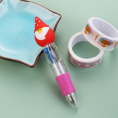 1 gab Kawaii Christmas Mini 4 krāsu lodīšu pildspalva jauka aļņa Ziemassvētku vecīša dāvana, izvelkama pildspalva, rakstāmpiederumi skolas piederumi