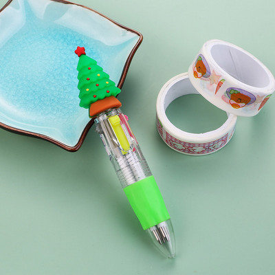 1 gab Kawaii Christmas Mini 4 krāsu lodīšu pildspalva jauka aļņa Ziemassvētku vecīša dāvana, izvelkama pildspalva, rakstāmpiederumi skolas piederumi