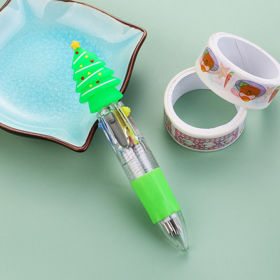 1 gab Kawaii Christmas Mini 4 krāsu lodīšu pildspalva jauka aļņa Ziemassvētku vecīša dāvana, izvelkama pildspalva, rakstāmpiederumi skolas piederumi