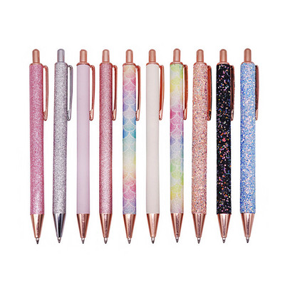 10 komada Nova Flash Crystal Pen Metalni privjesak Kemijska olovka Bullet 1.0mm Nib Plavo punjenje Vrhunska uredska olovka za pisanje