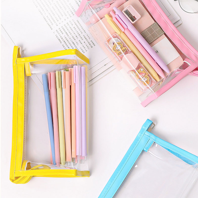 Slatka prozirna PVC vodootporna torba za olovke Učenička Kawaii pernica Školski uredski materijal Organizator pisaćih materijala Veliki kapacitet