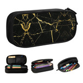 Textura de marmură neagră și aurie de lux Cutii de creion drăguțe Model abstract Cutie de creion grafică geometrică modernă Papetarie pentru studenți