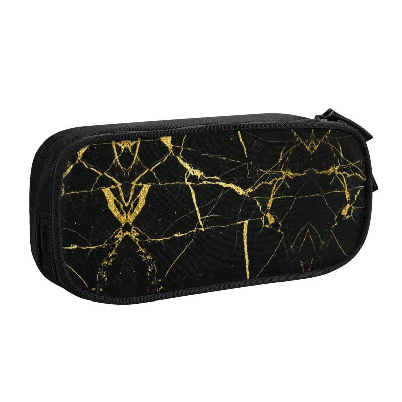 Textura de marmură neagră și aurie de lux Cutii de creion drăguțe Model abstract Cutie de creion grafică geometrică modernă Papetarie pentru studenți