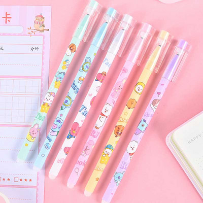 6 τεμάχια/Σετ Cute Cartoon Erasable Pen 0,5mm Washable Magical Gel Pen Μαύρο μπλε μελάνι Ανταλλακτικά Παιδικά Σχολικά Γραφικά Γραφείο Παιδικό δώρο