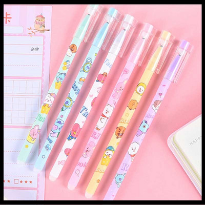6 τεμάχια/Σετ Cute Cartoon Erasable Pen 0,5mm Washable Magical Gel Pen Μαύρο μπλε μελάνι Ανταλλακτικά Παιδικά Σχολικά Γραφικά Γραφείο Παιδικό δώρο