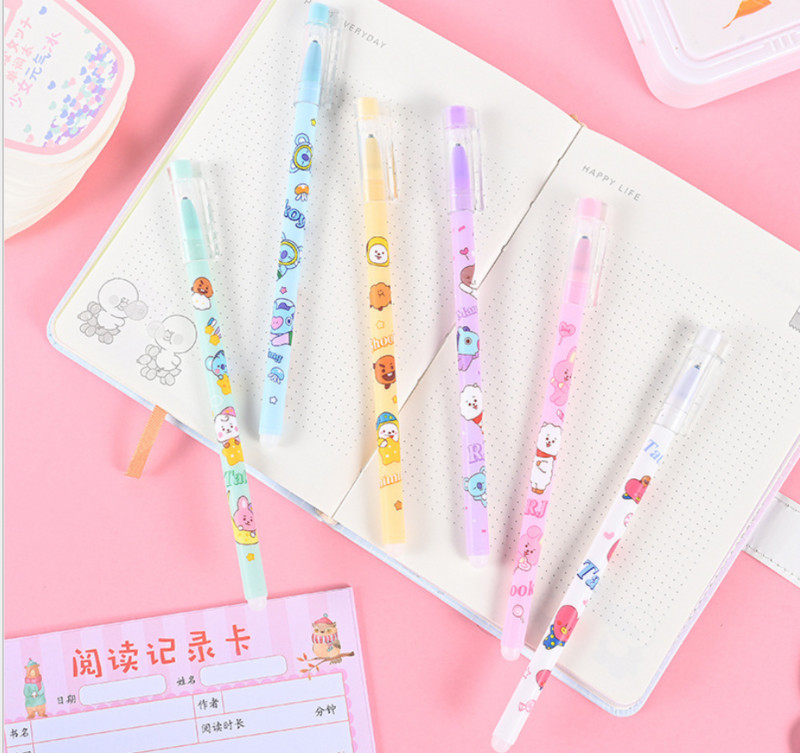 6 τεμάχια/Σετ Cute Cartoon Erasable Pen 0,5mm Washable Magical Gel Pen Μαύρο μπλε μελάνι Ανταλλακτικά Παιδικά Σχολικά Γραφικά Γραφείο Παιδικό δώρο