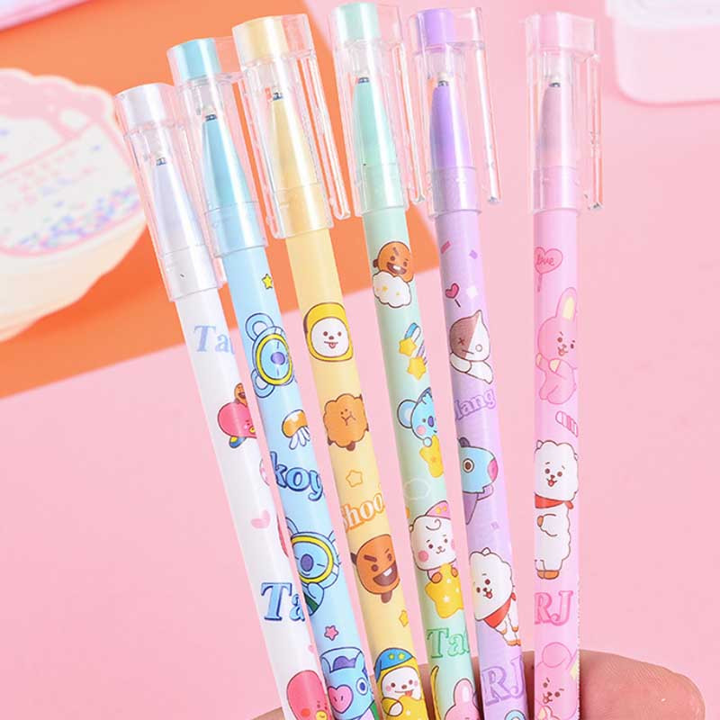 6 τεμάχια/Σετ Cute Cartoon Erasable Pen 0,5mm Washable Magical Gel Pen Μαύρο μπλε μελάνι Ανταλλακτικά Παιδικά Σχολικά Γραφικά Γραφείο Παιδικό δώρο