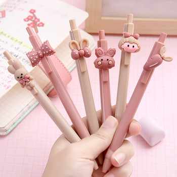 6PCs Сладко розово момиче Ins Gel Press Water Pen и карикатура Sweet Rabbit Exam Signature0.5mm Черни ученически пособия Канцеларски материали Kawaii