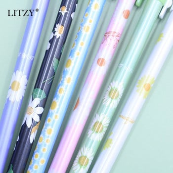 6 бр./компл. 0,5 mm Kawaii Daisy Изтриваема писалка Миеща се дръжка Гелови химикалки със синьо мастило за писане за училищни пособия Писане на студенти