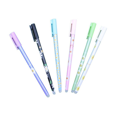 6Pcs/set 0.5mm Kawaii Daisy Erasable Pen Periva ručka Plava tinta Gel olovke za pisanje za školski pribor Studentski pisaći pribor