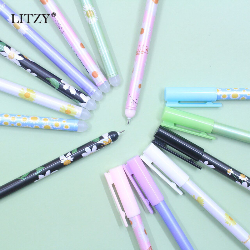 6 ks/sada 0,5 mm Kawaii Daisy vymazateľné pero s umývateľnou rukoväťou modrý atramentový gélový pero na písanie pre školské potreby študentské písanie písacie potreby