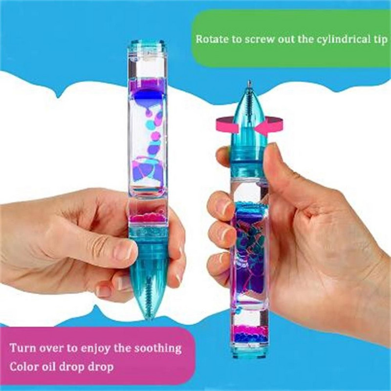Naujas Hot Liquid Motion Bubbler Fidget Pen vaikams ir suaugusiems Skystųjų laikmačių rašikliai Liquid Motion Bubbler Pens Spalvingas skysčio laikmatis