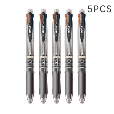 5 ks/sada 0,5 mm viacfarebné guľôčkové pero 5 v 1 multifunkčné pero so 4 farebnými náplňami a 1 tuhou do ceruzky, roztomilé farebné atramentové perá