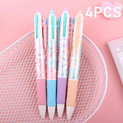 4gab Daudzkrāsainas lodīšu pildspalvas 4 vienā izvelkami daudzfunkcionāli rakstīšanas rīki 0,5 mm tintes skolas biroja piederumi korejiešu rakstāmpiederumi