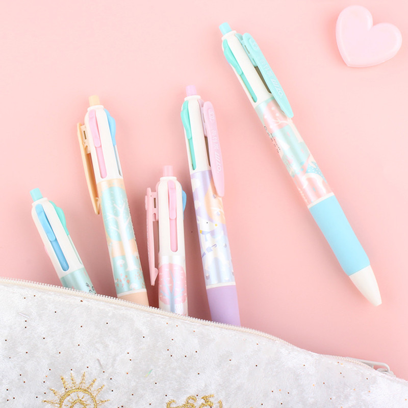 4gab Daudzkrāsainas lodīšu pildspalvas 4 vienā izvelkami daudzfunkcionāli rakstīšanas rīki 0,5 mm tintes skolas biroja piederumi korejiešu rakstāmpiederumi