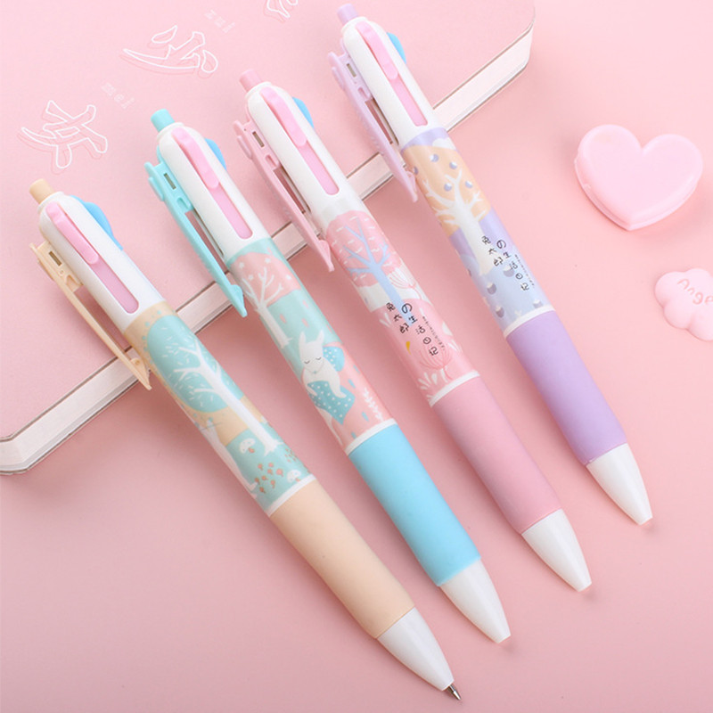 4gab Daudzkrāsainas lodīšu pildspalvas 4 vienā izvelkami daudzfunkcionāli rakstīšanas rīki 0,5 mm tintes skolas biroja piederumi korejiešu rakstāmpiederumi