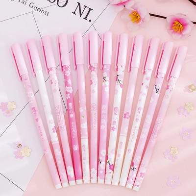12 db/tétel zselés toll készlet Cherry Blossoms toll írószer Kawaii iskolai íróeszközök Műanyag gél tinta tollak iskolai irodaszerekhez