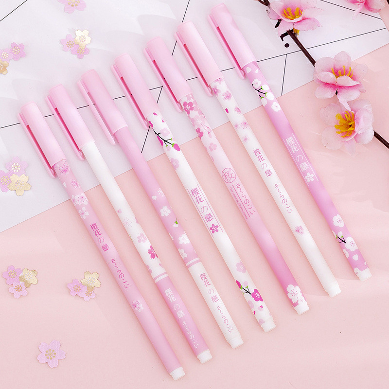 12Pcs/lot Set gel olovki Cherry Blossoms Pen Printers Kawaii školski alati za pisanje Plastične gel olovke za školski uredski pribor