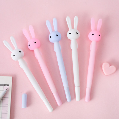3gab Cute Bunny Rabbit pildspalvas lodīšu melnas krāsas gēla tintes pildspalvas rakstīšanai silikona elastīgās ausu rakstāmpiederumi Office School A6947