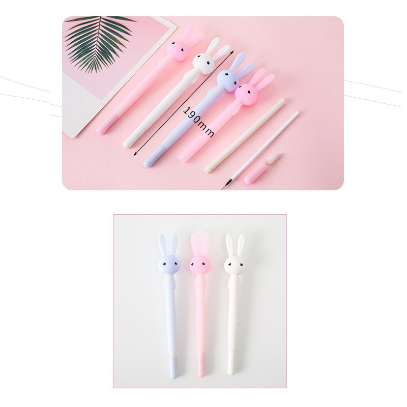 3 komada kemijske kemijske olovke sa simpatičnim zekom i zecom u crnoj boji, gel olovke za pisanje, silikonske fleksibilne ušice, uredski pribor za školu A6947