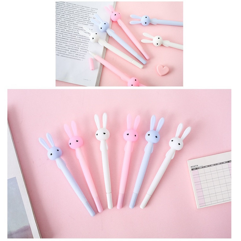 3 komada kemijske kemijske olovke sa simpatičnim zekom i zecom u crnoj boji, gel olovke za pisanje, silikonske fleksibilne ušice, uredski pribor za školu A6947